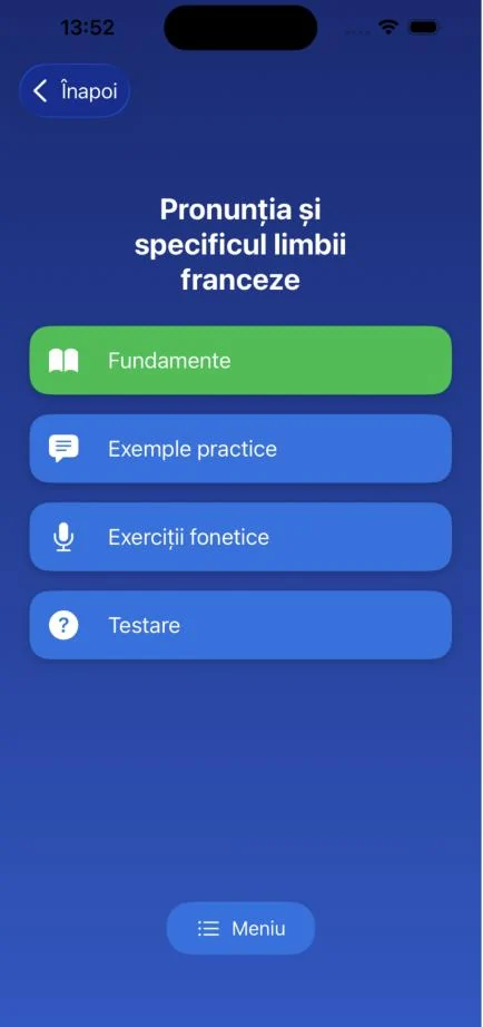 Un capitol în Fr-Ro: Fundamente, Exemple practice, Exerciții fonetice, Testare